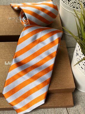 Baldessarini Luxury Silk Tie | Bold Orange Blue Stripe | German Designer | Men's